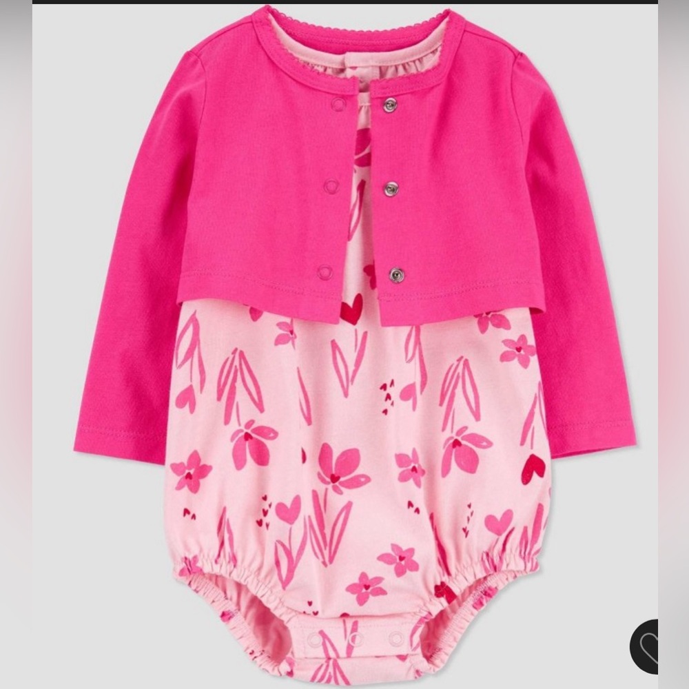 *NWT* Carter’s Hearts and Bubble Romper with Cardigan Sweater Size 6 Months